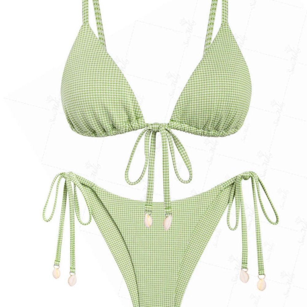 Chic Green Checkered Bikini Set